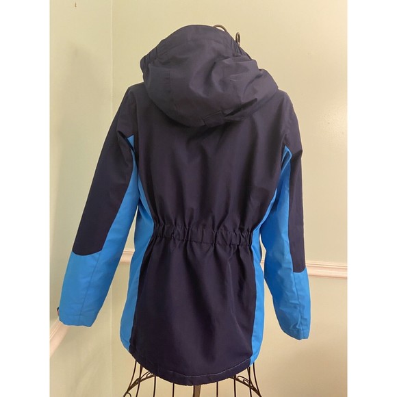 Lands End M 10-12 Blue Pink Stars Hood Full Zip Jacket Coat - Picture 2 of 6